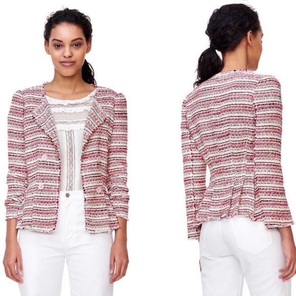 Rebecca Taylor Optic Tweed Blazer Jacket in Candy Apple Striped Multi - Picture 2 of 7